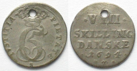 GLÜCKSTADT. 8 Skilling Danske 1694 CHRISTIAN V of DENMARK silver VF