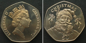 GIBRALTAR 50 Pence 1992 Santa CHRISTMAS Cu-Ni BU