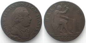 WARWICKSHIRE 1791 WILKINSON Halfpenny copper VF+