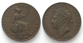 GREAT BRITAIN. 1/2 Penny 1827 GEORGE IV copper VF