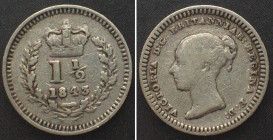 GREAT BRITAIN. 1-1/2 Pence 1843 VICTORIA silver aVF