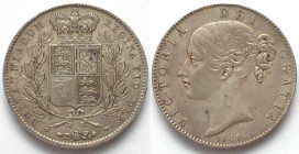 GREAT BRITAIN. Crown 1845, ANNO VIII VICTORIA silver XF/AU