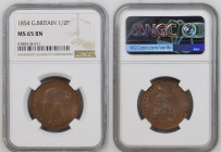 GREAT BRITAIN. 1/2 Penny 1854 VICTORIA, copper, NGC MS 65 BN