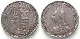 GREAT BRITAIN. Shilling 1887, VICTORIA silver VF+