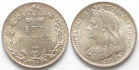 GREAT BRITAIN. 6 Pence 1900, VICTORIA silver BU!