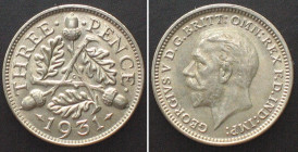 GREAT BRITAIN. 3 Pence 1931, GEORGE V, silver BU!