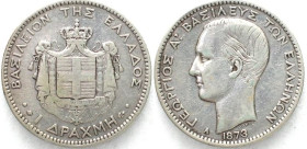 GREECE. 1 Drachma 1873, GEORGE I, silver VF+