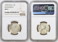 INDIA-BRITISH. 1/2 Rupee 1899 B Bombay VICTORIA - BACKWARDS B VARIETY - silver, NGC MS 61
