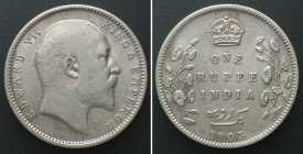 INDIA-BRITISH. 1 Rupee 1903, Calcutta mint, 4 dots, Edward VII, silver XF