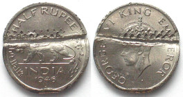 INDIA-BRITISH. Devaluated 1/2 Rupee 1946 (b) Bombay mint, GEORGE VI, nickel, UNC