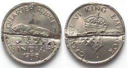 INDIA-BRITISH. Devaluated 1/4 Rupee 1946 (b) Bombay mint, GEORGE VI, nickel, UNC