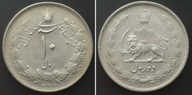 IRAN 10 Rials SH 1323 (1944) Muhammad Reza Pahlavi Shah, silver, UNC!