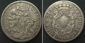 LUCCA. Scudo 1754, St. Martin, arms with supporters, silver, VF+