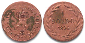 LUCCA. 1 Soldo 1826, Carlo Ludovico di Borbone, copper, AU!