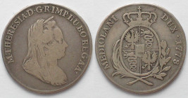 MILAN. 1/2 Scudo 1778, MARIA THERESIA OF AUSTRIA, silver, VF/VF-