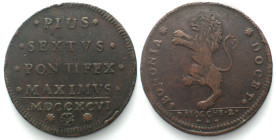 PAPAL STATES - BOLOGNA. 2 Baiocchi 1796, PIUS VI, copper, aXF