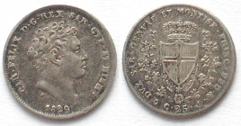 SARDINIA. 25 Centesimi 1829 P, Genoa mint, CARLO FELICE, silver, AU!