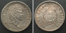 TWO SICILIES. 1/2 Lira 1813, JOACHIM MURAT, silver, AU!