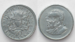 KENYA. Trial strike in white metal, 50 Cents 1966, MZEE JOMO KENYATTA,  RRR!