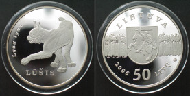 LITHUANIA 50 Litu 2006, Lynx, silver Proof