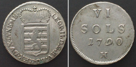 LUXEMBOURG. 6 Sols 1790 H, LEOPOLD II, silver, XF