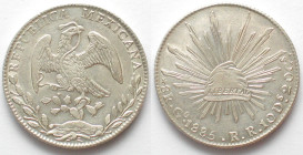 MEXICO. 8 Reales 1885/75 RR Go, GUANAJUATO, silver, UNC-