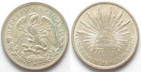 MEXICO. Peso 1908 AM Mo, MEXICO CITY, silver, UNC-