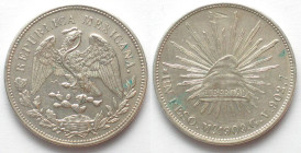 MEXICO. Peso 1909, GV Mo, MEXICO CITY, silver, UNC-