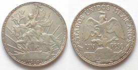 MEXICO. Peso 1910, Caballito, silver, AU!