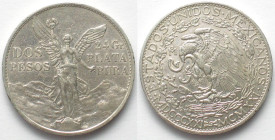 MEXICO. 2 Pesos 1921, INDEPENDENCE CENTENNIAL, silver, AU!