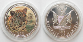 NAMIBIA 10 Dollars 1995 Leopard MISS UNIVERSE silver Proof RARE!