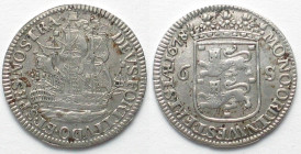 NETHERLANDS - WEST FRIESLAND. 6 Stuivers SCHEEPJESSCHELLING 1678 silver XF