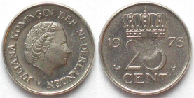 NETHERLANDS. 25 Cents 1973, Juliana, strike through mint error, rare!