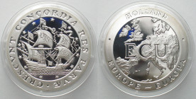 HOLLAND. Ecu 1992, sailship, CRESCVNT CONCORDIA RES PARVAE, silver, Proof, RARE!