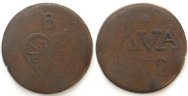 JAVA. Duit 1812, B above VEIC bale-mark copper, VF