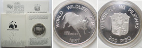 PHILIPPINES 200 Piso 1987 Mindoro Buffalo WWF silver Proof folder & COA