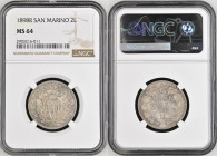 SAN MARINO. 2 Lire 1898 R, silver, NGC MS 64