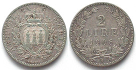 SAN MARINO. 2 Lire 1906, silver, AU