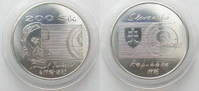 SLOVAKIA. 200 Korun 1996, SAMUEL JURKOVIC, silver BU