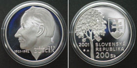 SLOVAKIA. 200 Korun 2001, ALEXANDER DUBCEK, silver Proof