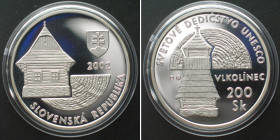 SLOVAKIA. 200 Korun 2002, UNESCO World Heritage site - Vlkolinec, silver Proof