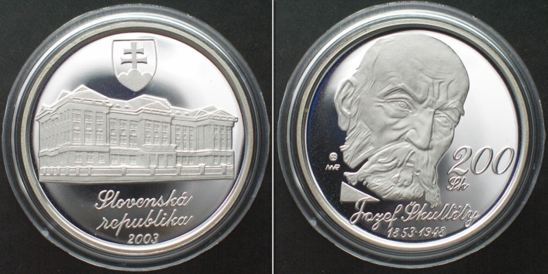 SLOVAKIA. 200 Korun 2003, Jozef Skultety, silver Proof. KM# 66.