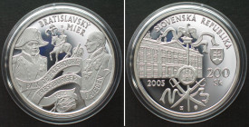 SLOVAKIA 200 Korun 2005, Treaty of Pressburg, Napoleon & Francis I, silver Proof