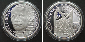 SLOVAKIA. 200 Korun 2008, Andrej Kmet, silver Proof