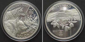 SLOVAKIA 20 Euro 2010, Wolves, Poloniny National Park, silver Proof