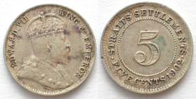 STRAITS SETTLEMENTS. 5 Cents 1902, Edward VII, silver, XF