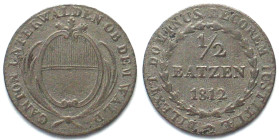 OBWALDEN. 1/2 Batzen 1812, Billon, f.vz(XF-)