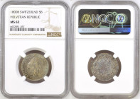 HELVETIC REPUBLIC. 5 Batzen 1800 B silver NGC MS 62.