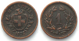 SWITZERLAND 1 Rappen 1897 bronze SCARCE YEAR! XF!