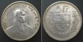 SWITZERLAND. 5 Francs 1923 B, silver, UNC!